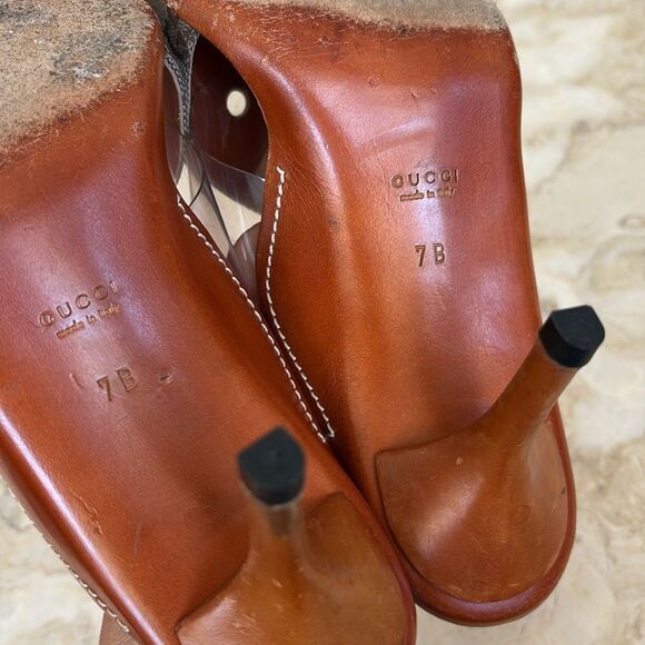 Gucci Vintage Beige/Brown GG Canvas, Leather & PVC Criss Cross Heeled Sandals - Picture 11 of 12